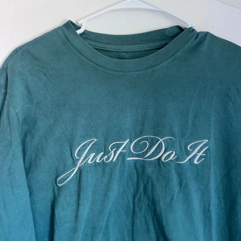 Nike The Nike Tee Loose Fit Teal Green Script Just Do It Cotton T-Shirt Womens M